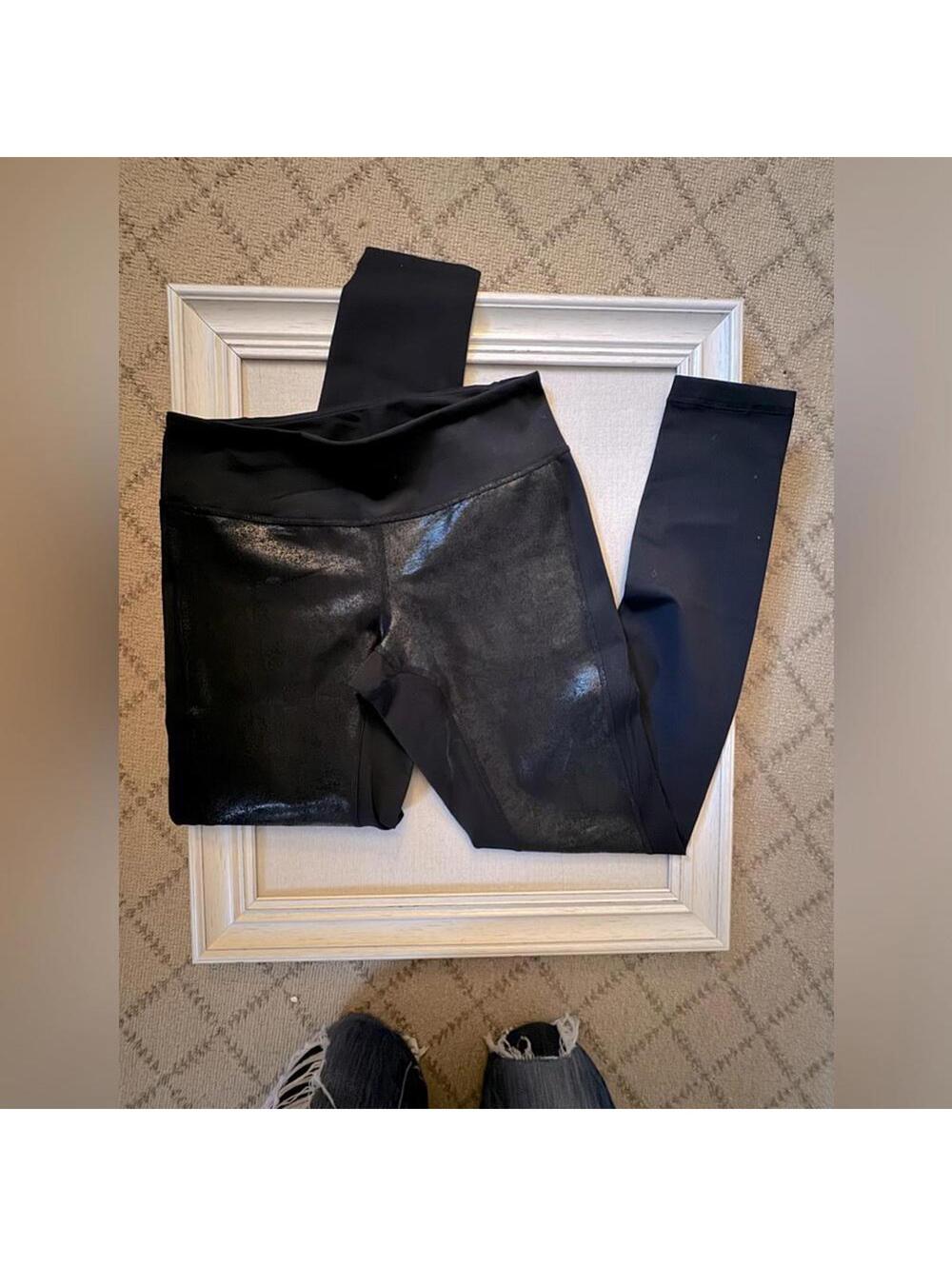 Zella Black leggings with shiny texturized animal skin front panels.  NWOT S